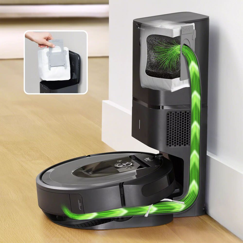 Automatically empties its bin on its own with enclosed bag system