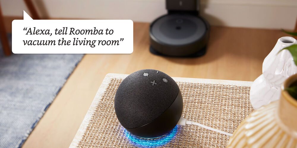 Communicating with a Roomba via Alexa in a room with popcorn on the floor