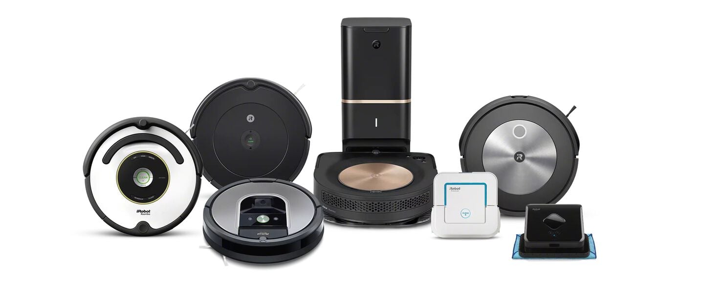 Collection of Roomba robot vacuums and Braava robot mops eligible for the iRobot Trade-In Program.